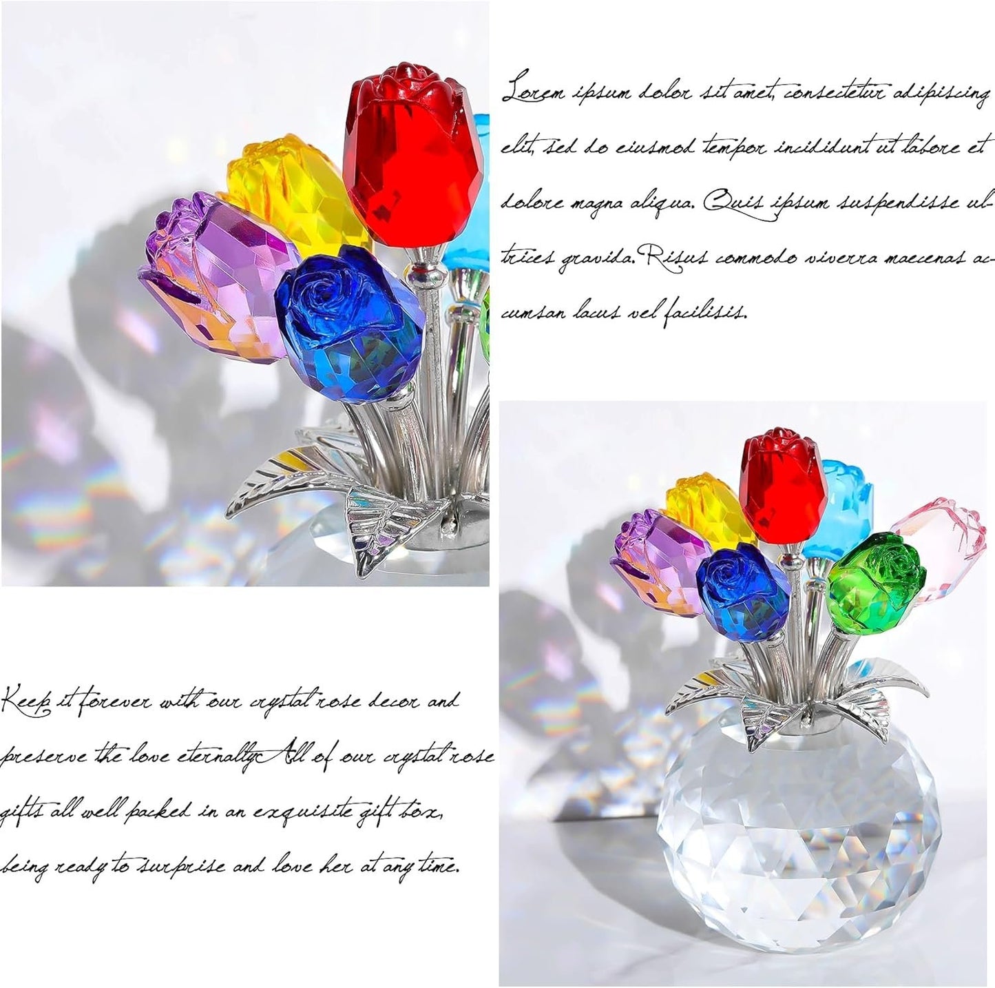 🔥Last Day 49% OFF✨Crystal Colourful Rose Figurine with Vase