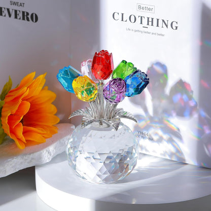 🔥Last Day 49% OFF✨Crystal Colourful Rose Figurine with Vase