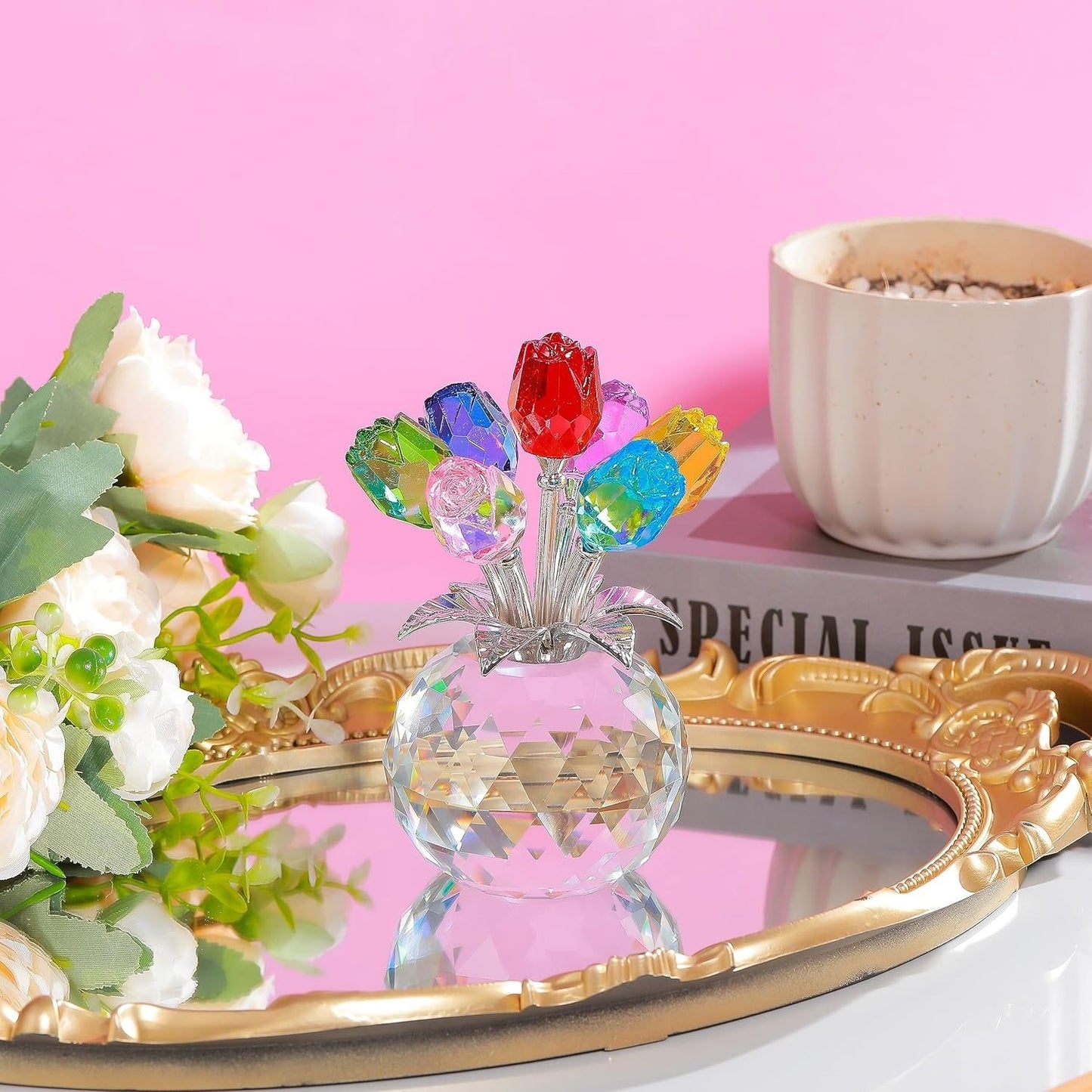 🔥Last Day 49% OFF✨Crystal Colourful Rose Figurine with Vase