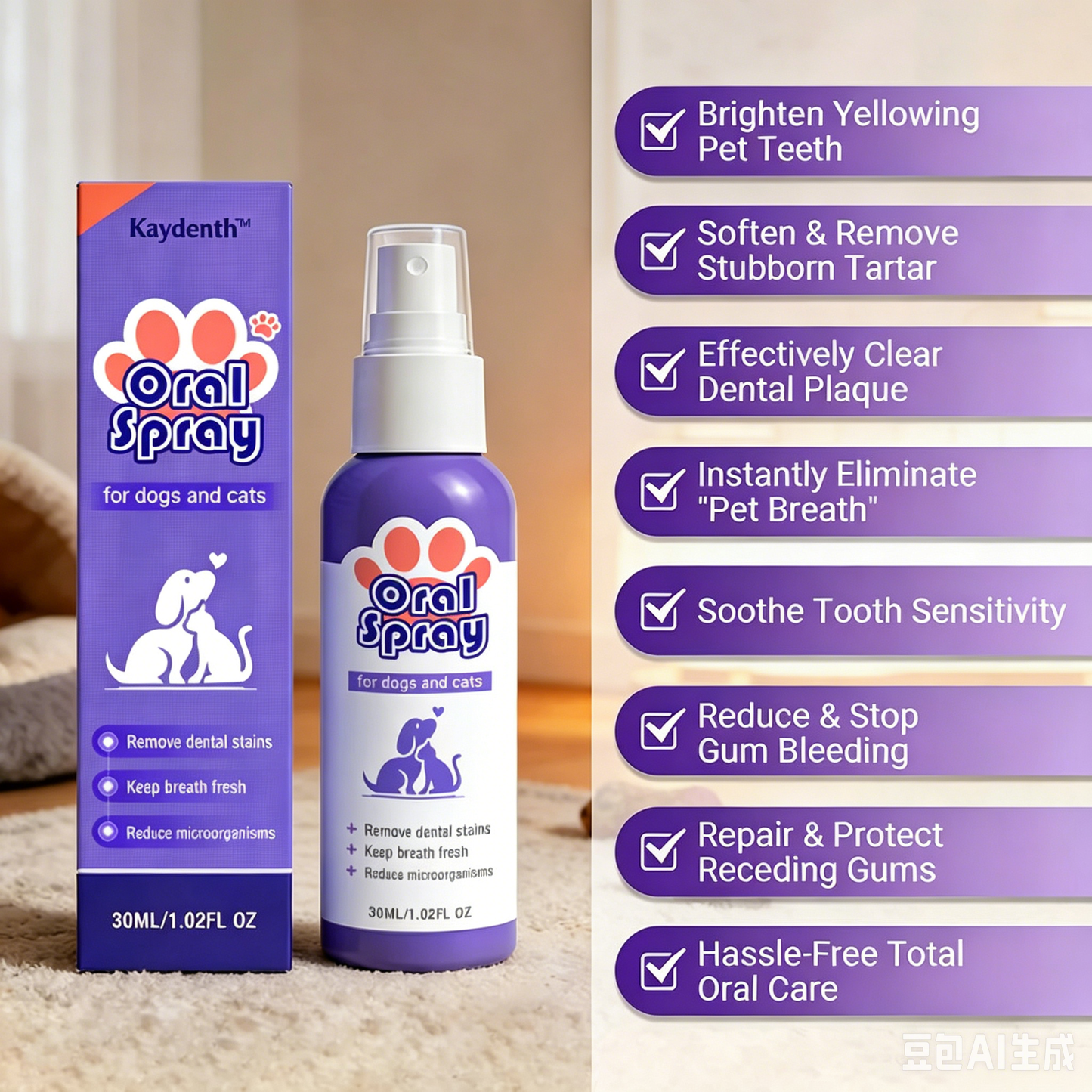 Kaydenth™ Pet Oral Spray ✅FDA Approved | Freshen Breath, Remove Tartar & Promote gum regeneration, stabilize teeth 🦷🦷