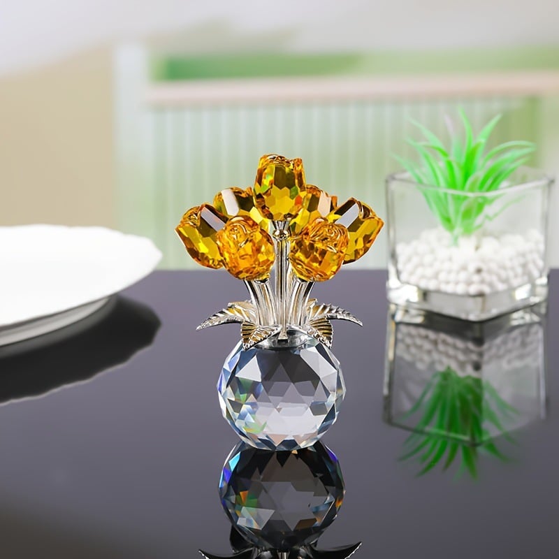 🔥Last Day 49% OFF✨Crystal Colourful Rose Figurine with Vase
